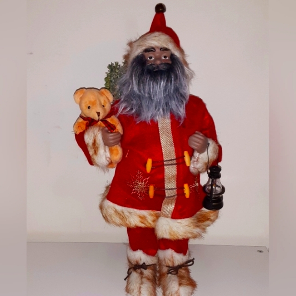 African American/Black Double-Breasted Red Faux Fur Suit Santa Claus